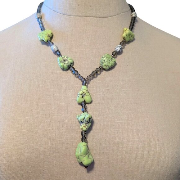 Lariat Turquoise Handmade Necklace Glass Bead Chunky Statement Boho Natural